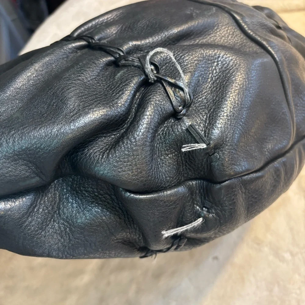 Vintage Furla REHAB Bag Black Leather Hobo Bag braided Trim magnetic snap close